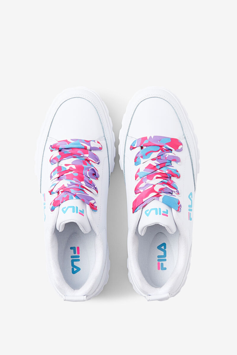 Women's Fila Sandblast Low Satin Lace Sneakers White / Blue / Metal Silver | orcYgVXS3zA