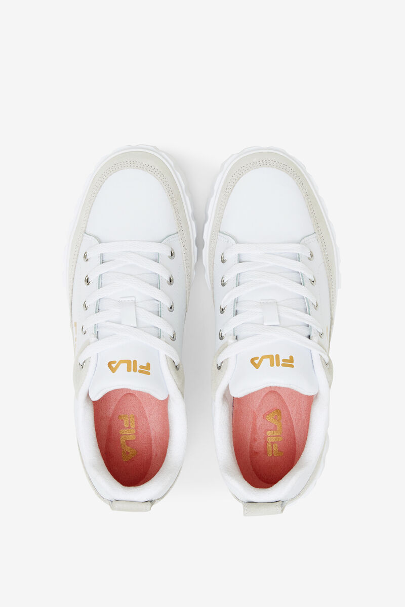 Women's Fila Sandblast Low Sneakers White / White / Metal Gold | Ycr4nfvF6Uw