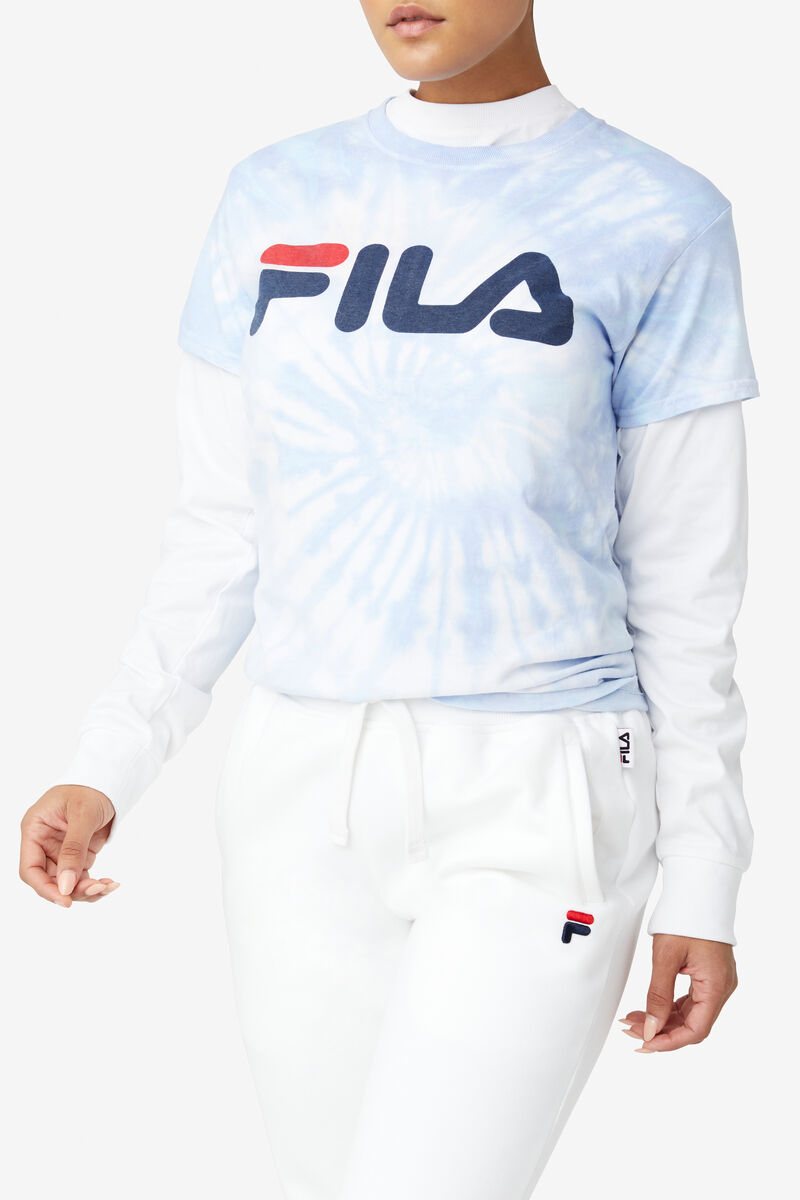 Women's Fila Tie Dye Logo T Shirts Light Blue | GxBnV5dPS8Y