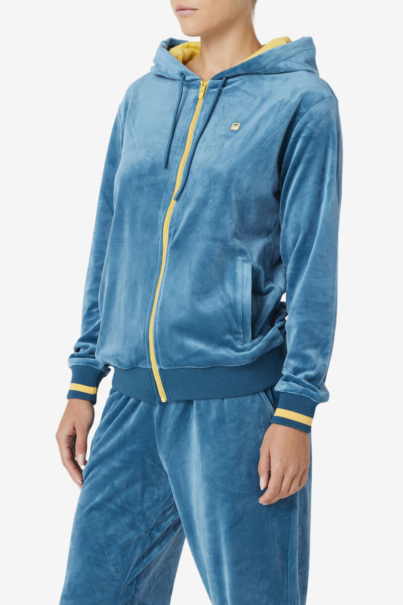 Women's Fila Tove Velour Full Zip Hoodie Tracksuits Blue Coral | PrDppt6w9qs