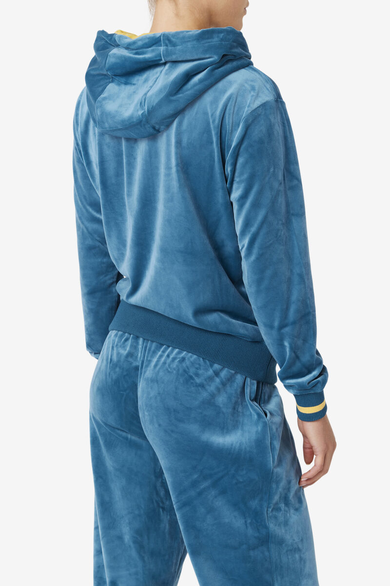 Women's Fila Tove Velour Full Zip Hoodie Tracksuits Blue Coral | PrDppt6w9qs