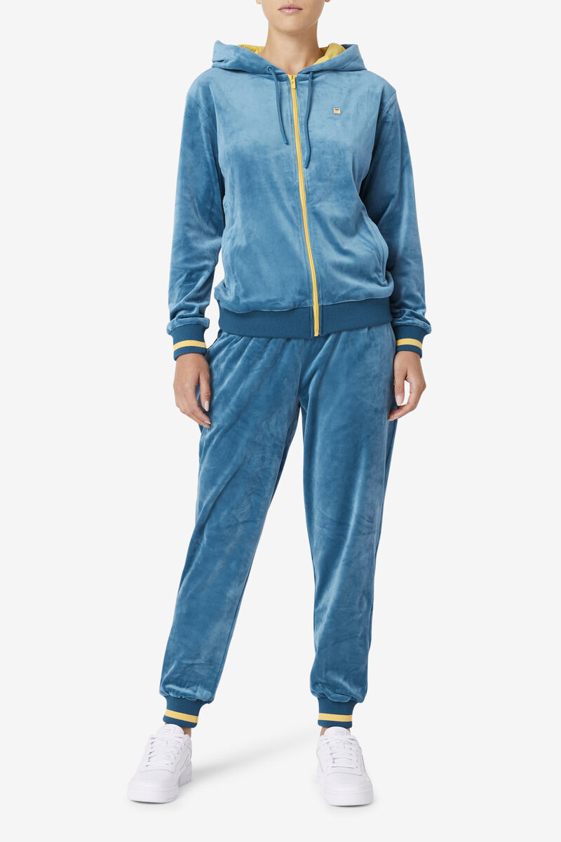Women's Fila Tove Velour Full Zip Hoodie Tracksuits Blue Coral | PrDppt6w9qs