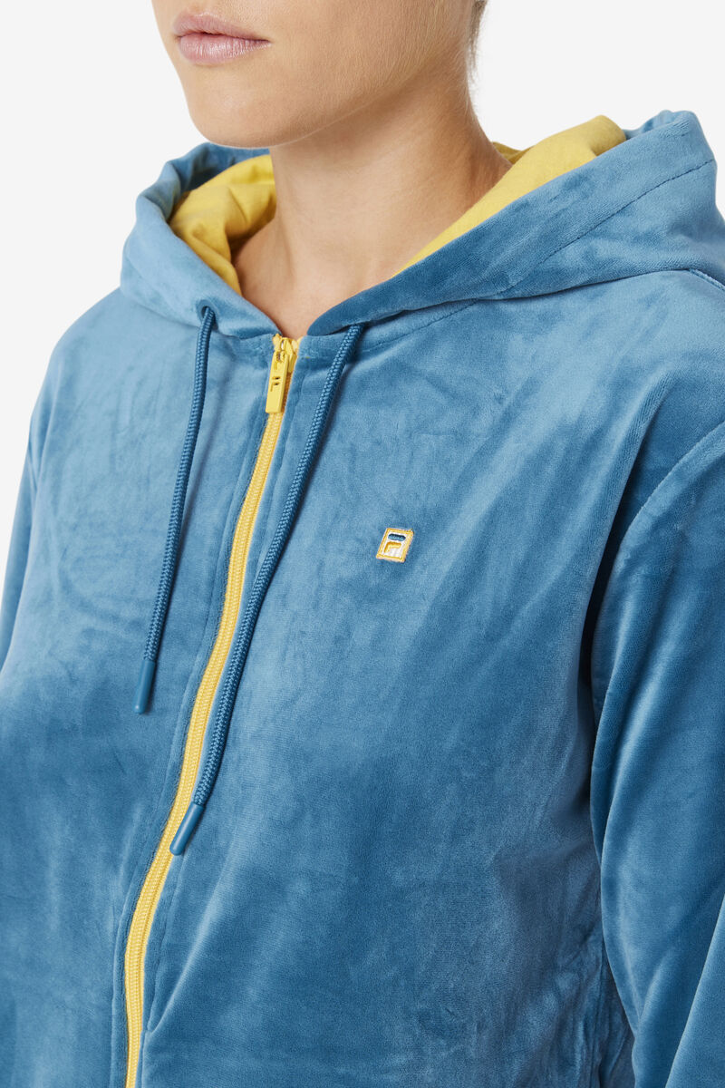 Women's Fila Tove Velour Full Zip Hoodie Tracksuits Blue Coral | PrDppt6w9qs