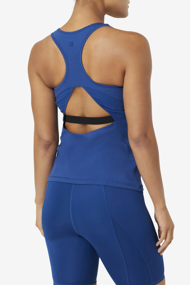 Women's Fila Uplift Open Racerback Tank Top Sports Bra Navy / Black | 4QasmWRoR5t