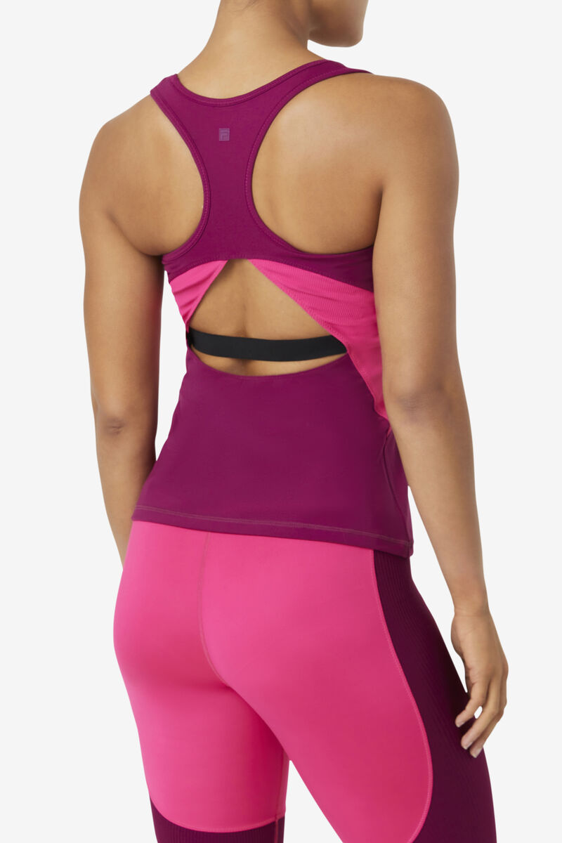 Women's Fila Uplift Open Racerback Tank Top Sports Bra Purple / Light Pink | KMVY1R7Orp7