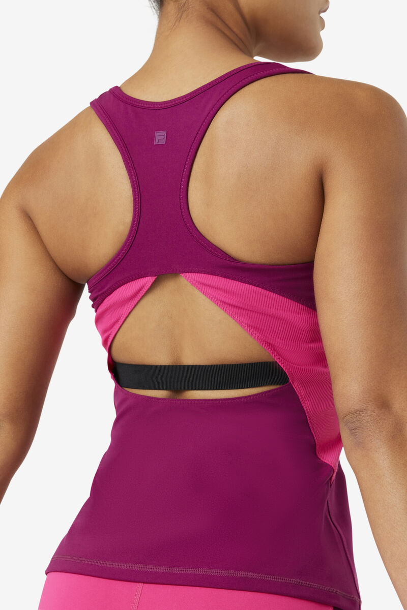 Women's Fila Uplift Open Racerback Tank Top Sports Bra Purple / Light Pink | KMVY1R7Orp7