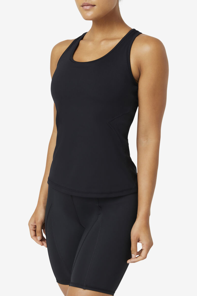 Women's Fila Uplift Open Racerback Tank Top Sports Bra Black | c1r5YPRAmQv