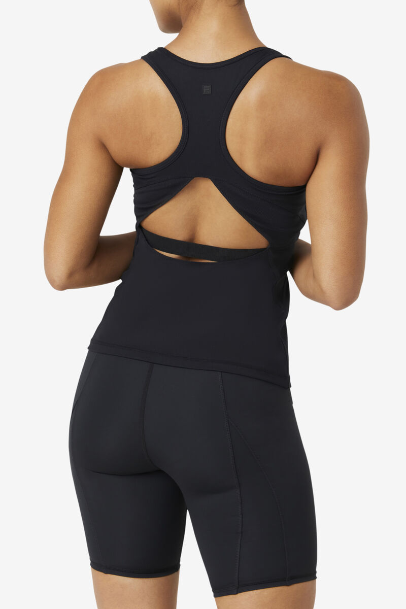 Women's Fila Uplift Open Racerback Tank Top Sports Bra Black | c1r5YPRAmQv