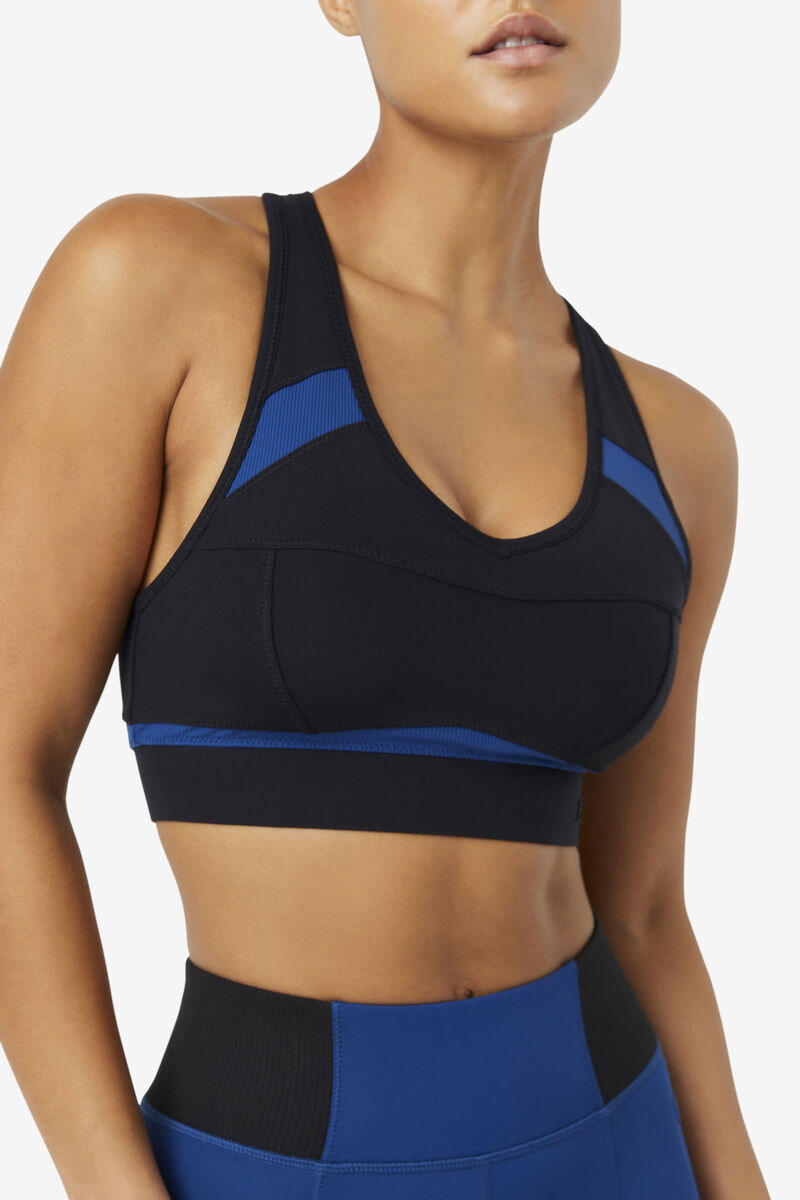 Women's Fila Uplift Racerback Sports Bra Sports Bra Black / Navy | OvUexz6pWVh